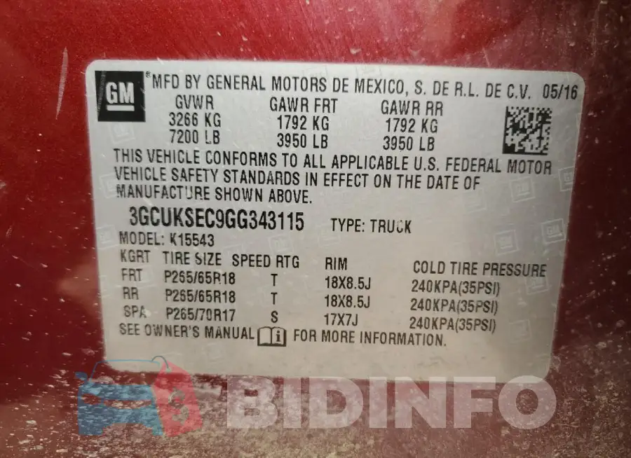 3GCUKSEC9GG343115 Photo# 13