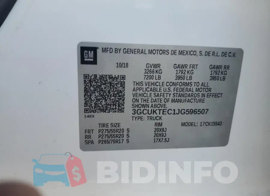 3GCUKTEC1JG596507 Photo# 12