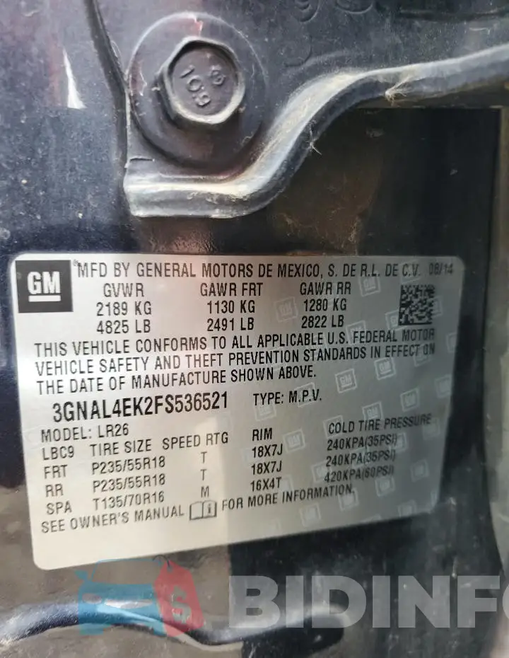3GNAL4EK2FS536521 Photo# 13