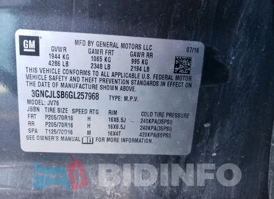 3GNCJLSB6GL257968 Photo# 13