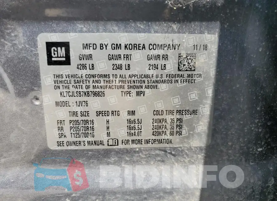 KL7CJLSB7KB796826 Photo# 12
