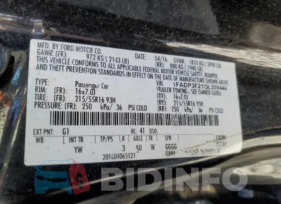 1FADP3F21GL309448 Photo# 12