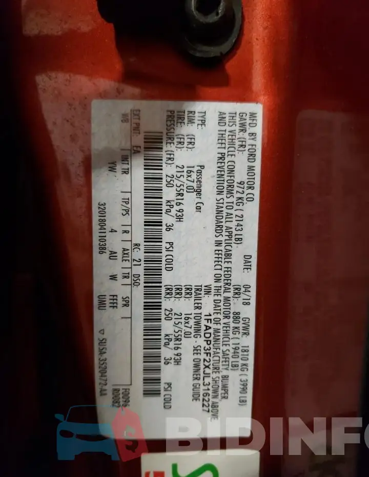 1FADP3F2XJL316227 Photo# 12