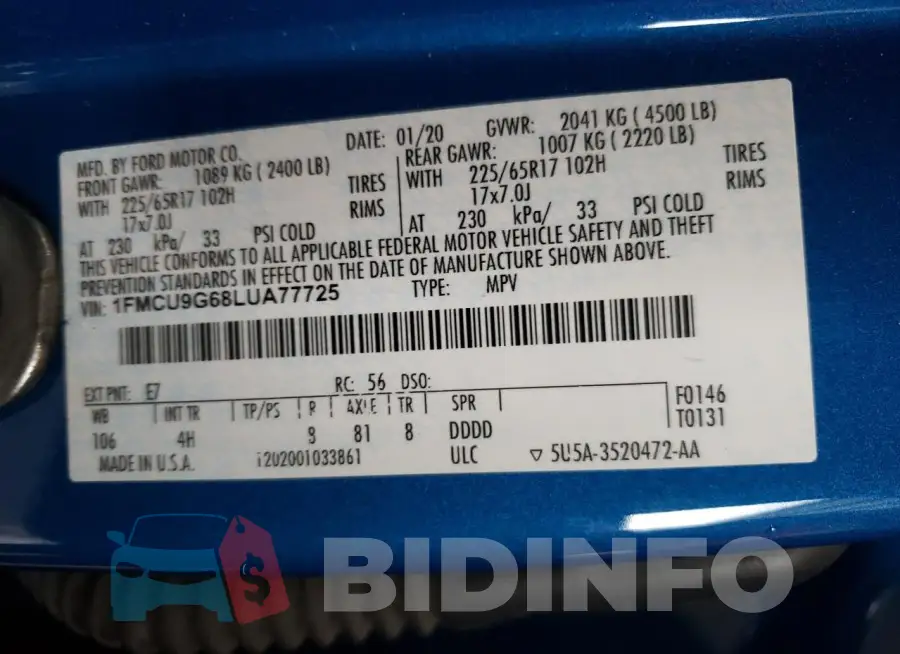 1FMCU9G68LUA77725 Photo# 13