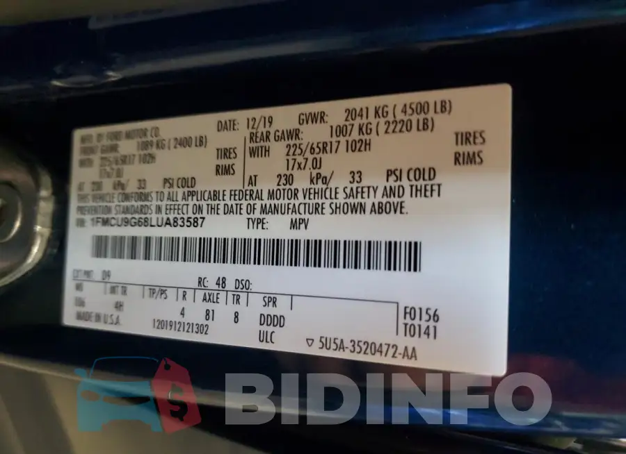 1FMCU9G68LUA83587 Photo# 13