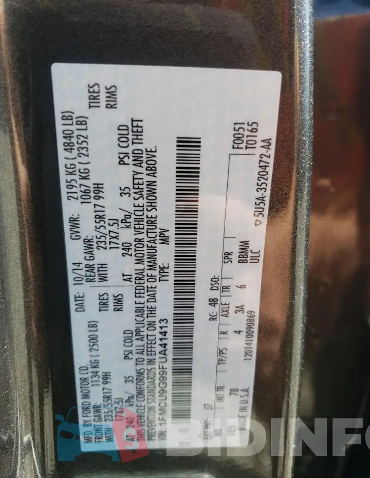1FMCU9G99FUA41413 Photo# 12
