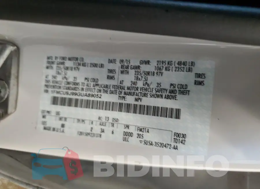 1FMCU9J99GUA89052 Photo# 14