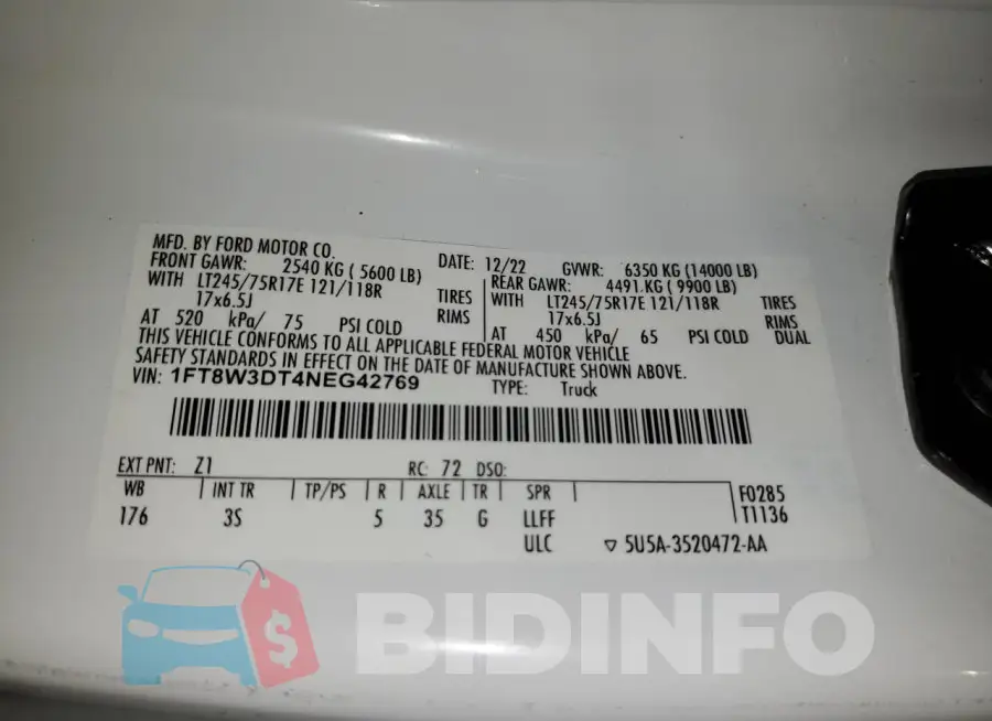 1FT8W3DT4NEG42769 Photo# 12