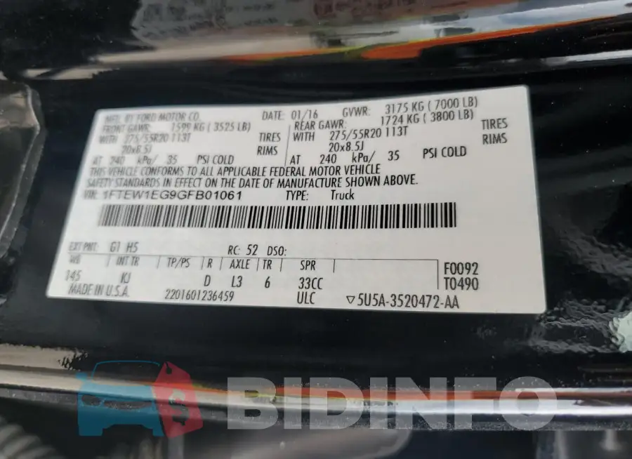 1FTEW1EG9GFB01061 Photo# 13