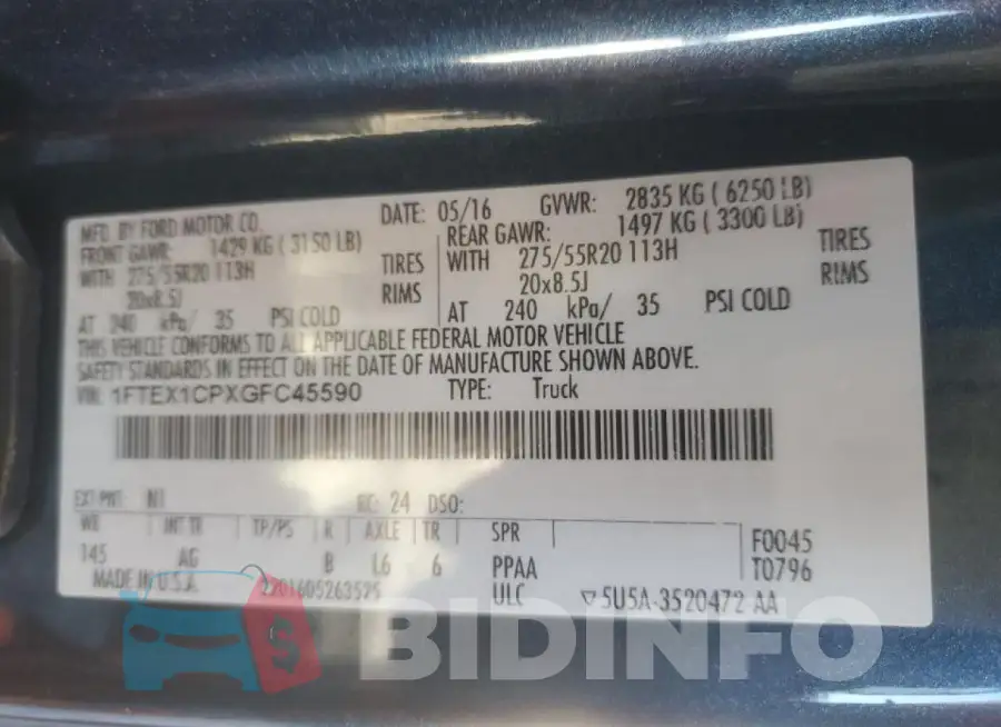 1FTEX1CPXGFC45590 Photo# 12