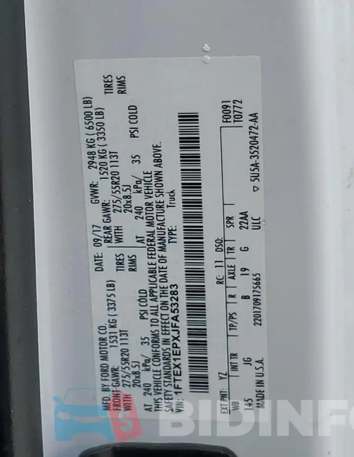 1FTEX1EPXJFA53283 Photo# 12