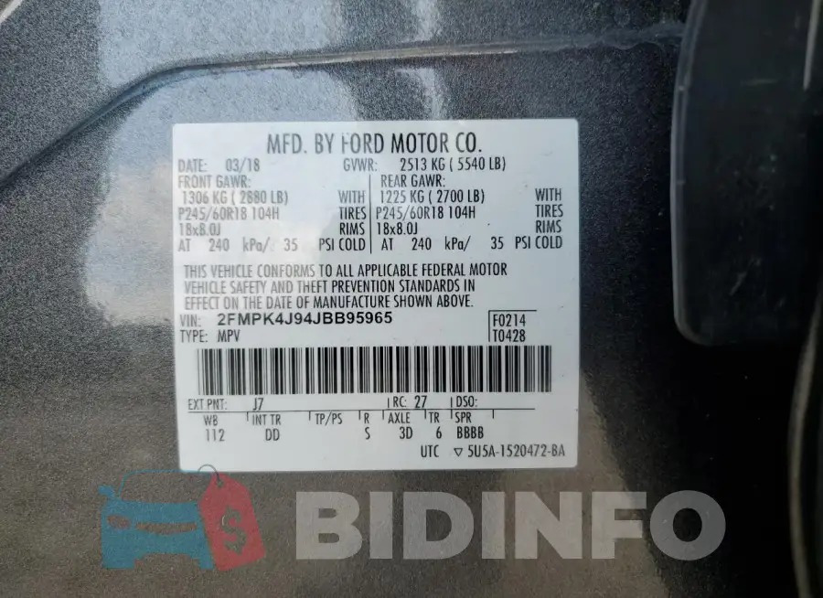 2FMPK4J94JBB95965 Photo# 13