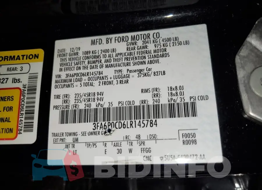 3FA6P0CD6LR145784 Photo# 12