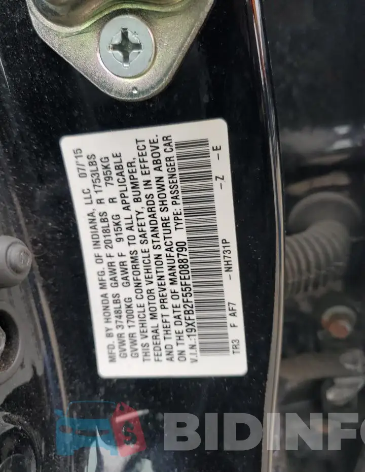 19XFB2F55FE088790 Photo# 12