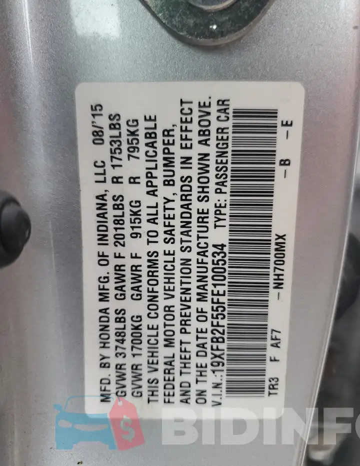 19XFB2F55FE100534 Photo# 12