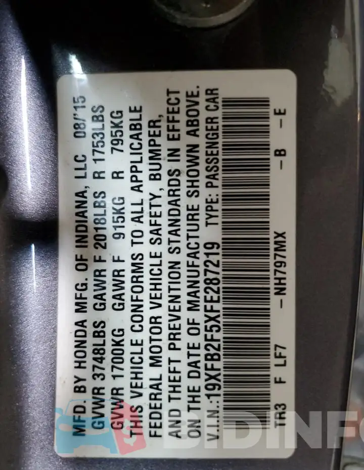 19XFB2F5XFE287219 Photo# 12