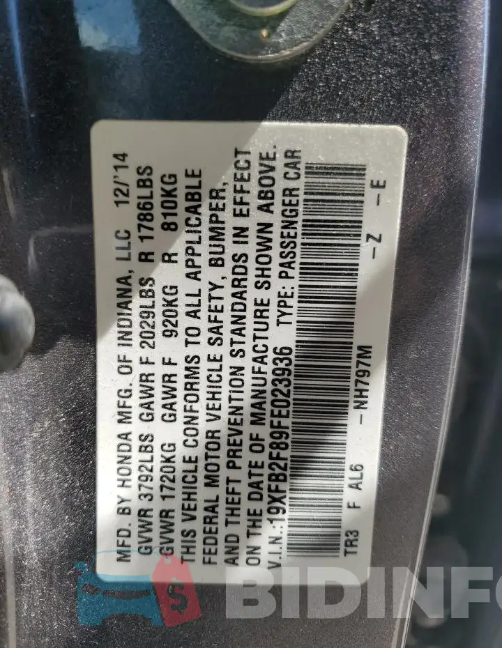 19XFB2F89FE023936 Photo# 13