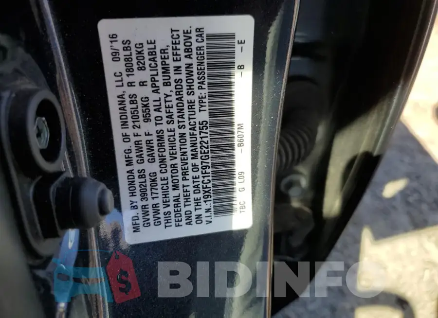 19XFC1F97GE221755 Photo# 12