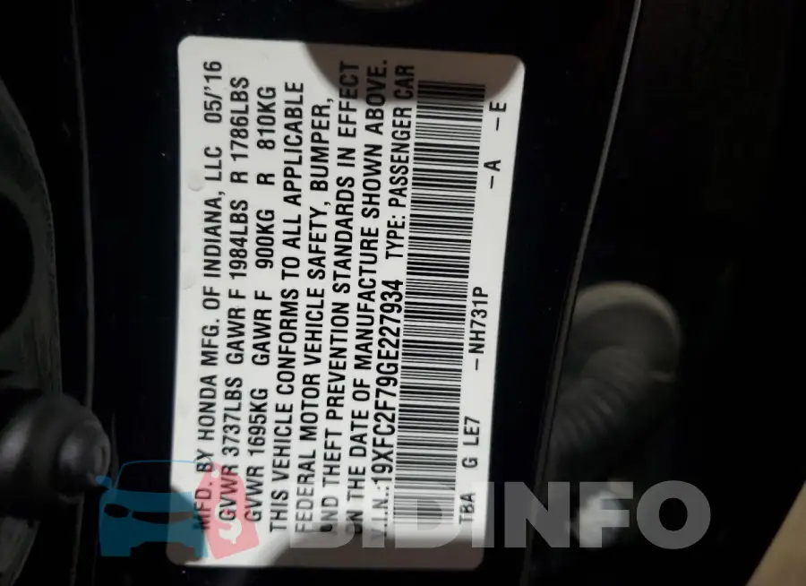 19XFC2F79GE227934 Photo# 12
