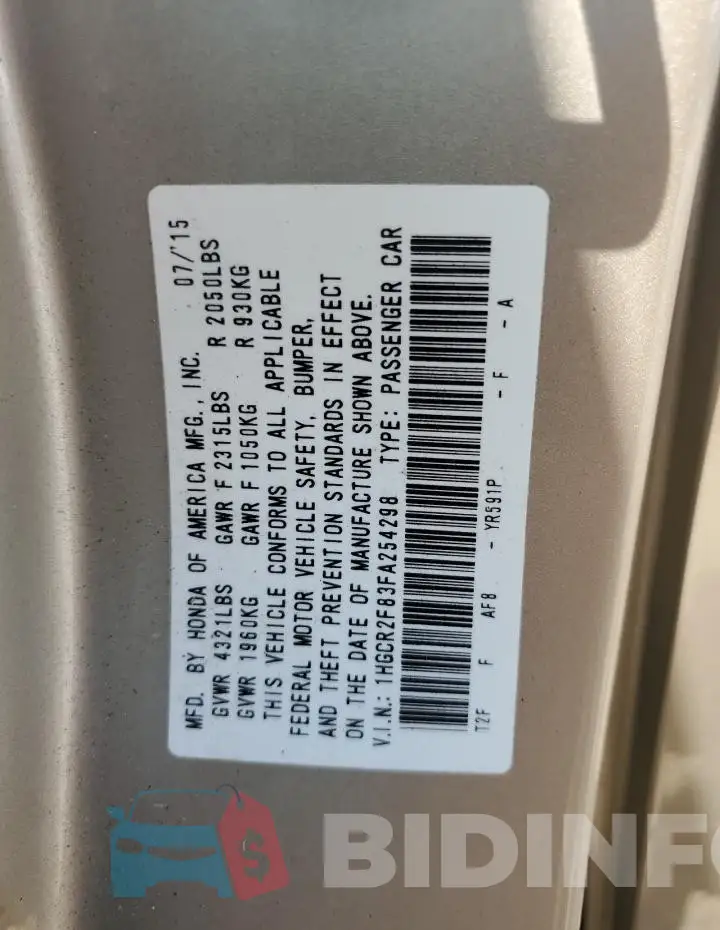 1HGCR2F83FA254298 Photo# 12