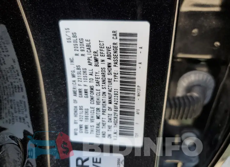 1HGCR2F88FA203931 Photo# 13