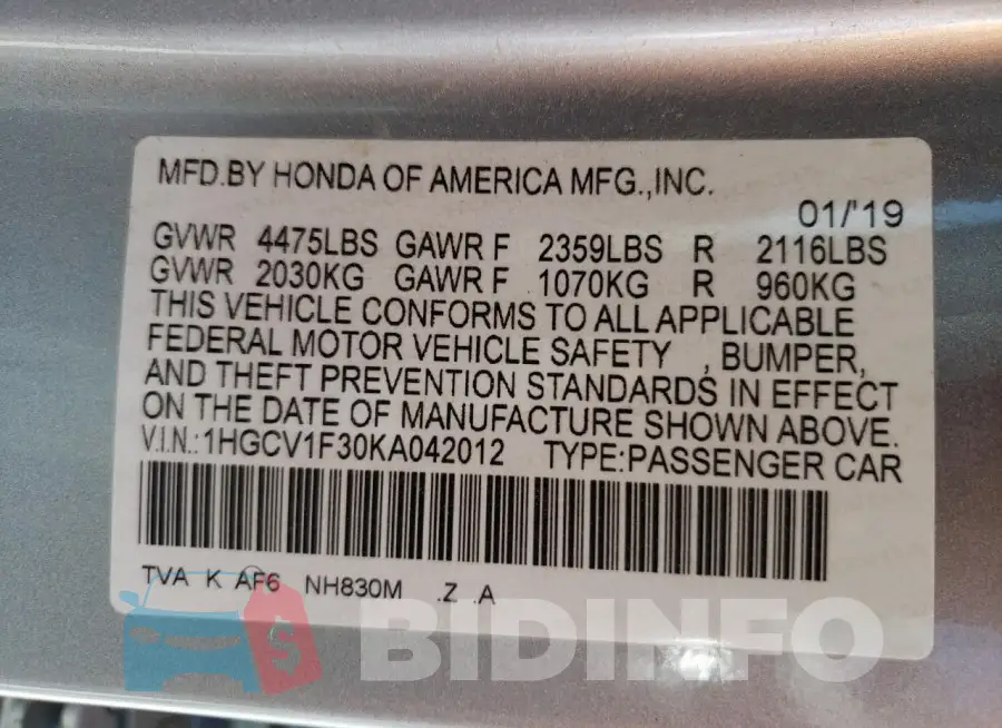 1HGCV1F30KA042012 Photo# 12