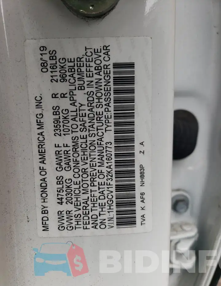 1HGCV1F32KA160773 Photo# 12