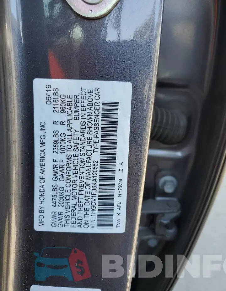 1HGCV1F36KA120552 Photo# 12