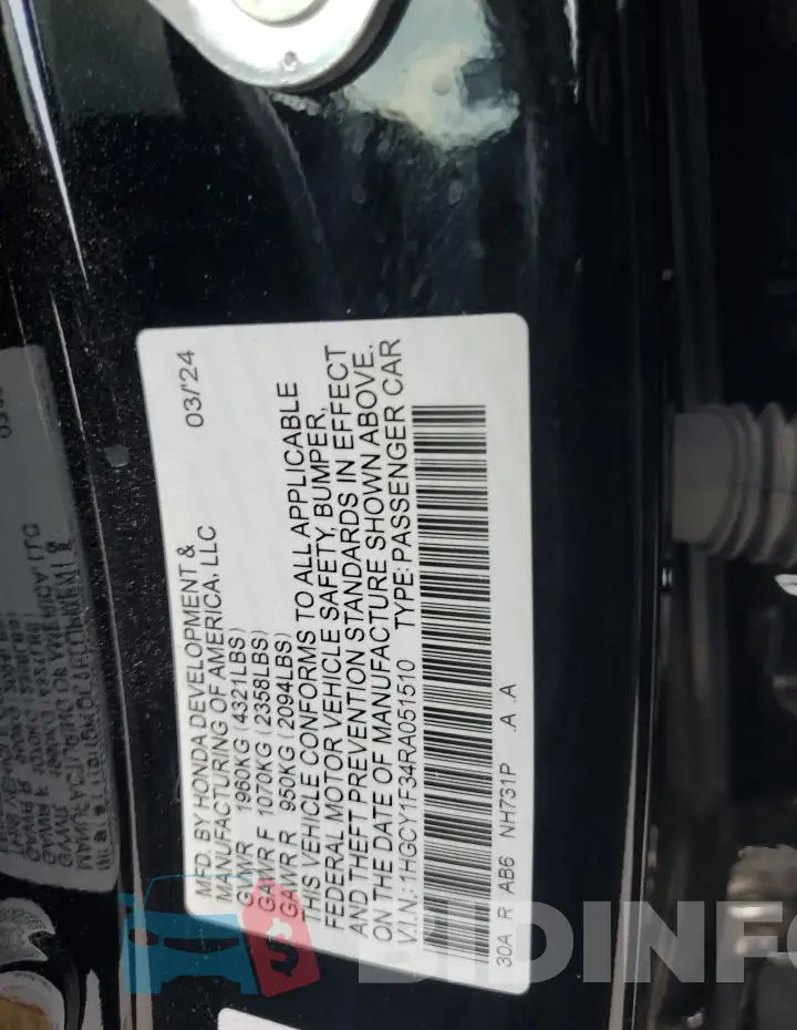 1HGCY1F34RA051510 Photo# 12