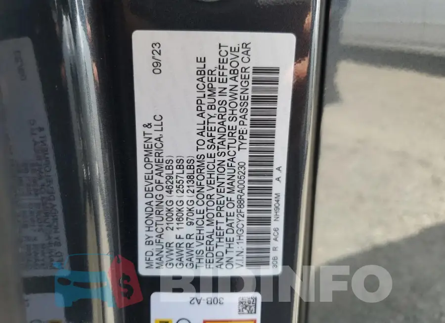 1HGCY2F88RA005230 Photo# 12
