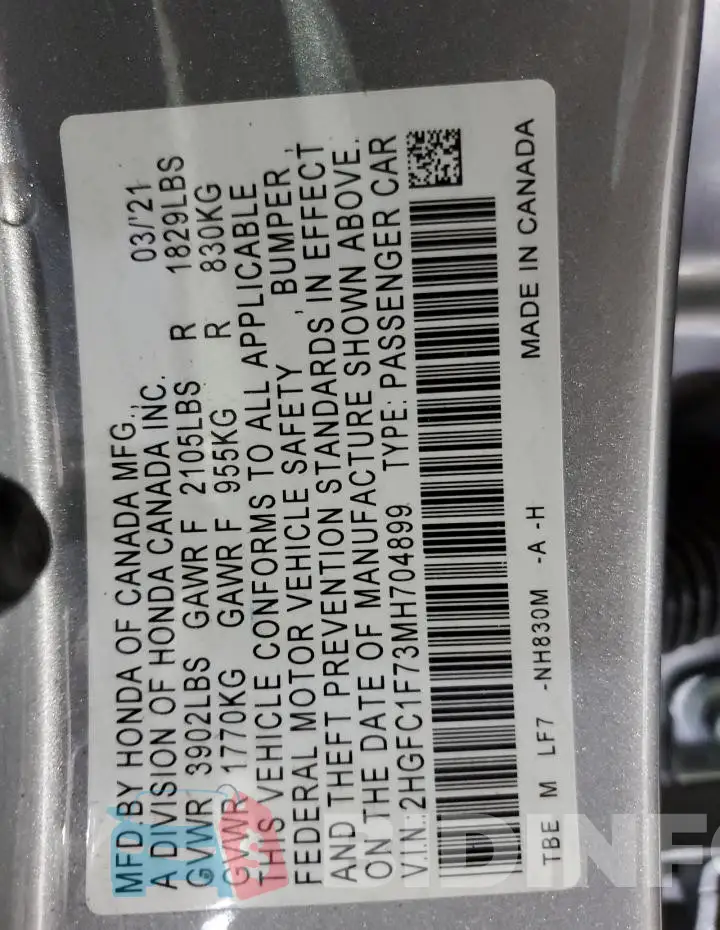 2HGFC1F73MH704899 Photo# 12