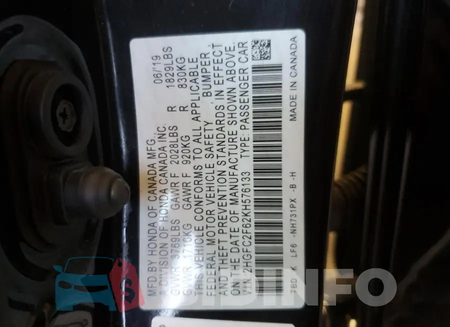 2HGFC2F62KH576133 Photo# 12
