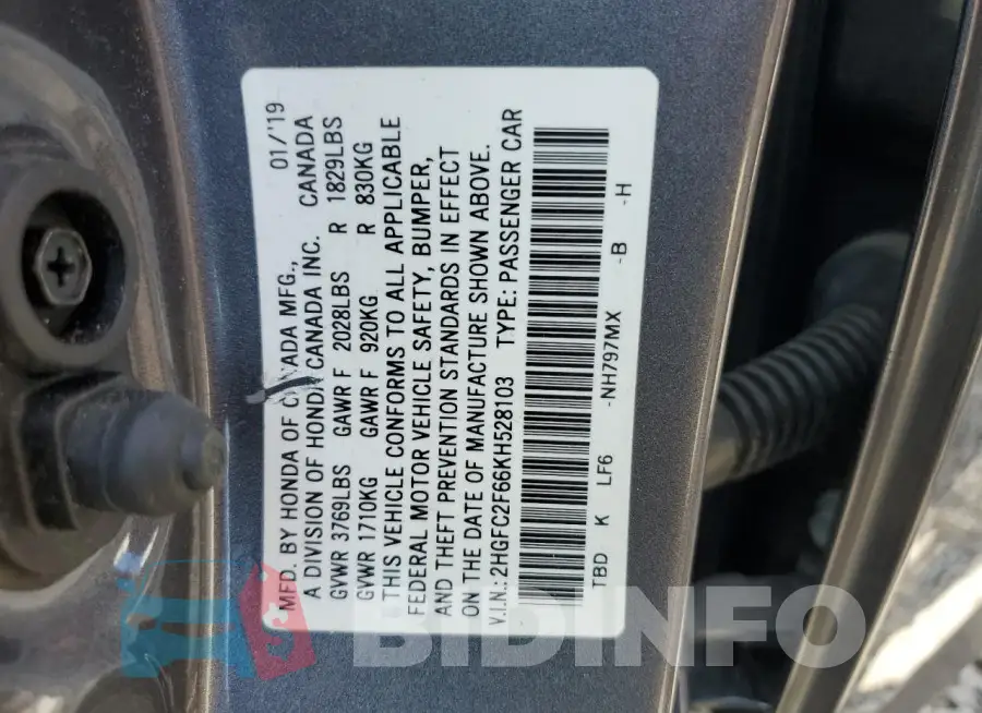 2HGFC2F66KH528103 Photo# 12