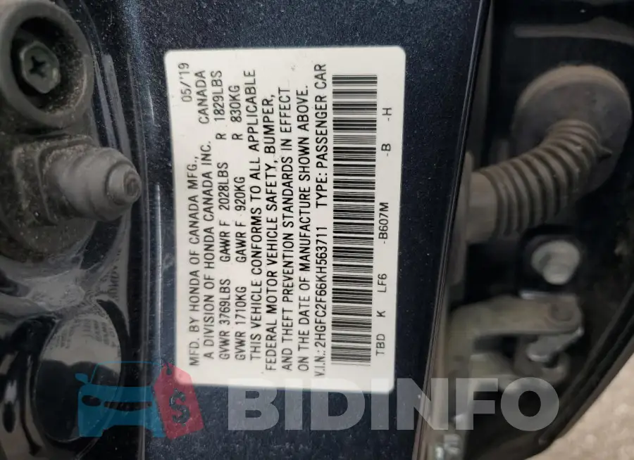 2HGFC2F66KH563711 Photo# 12