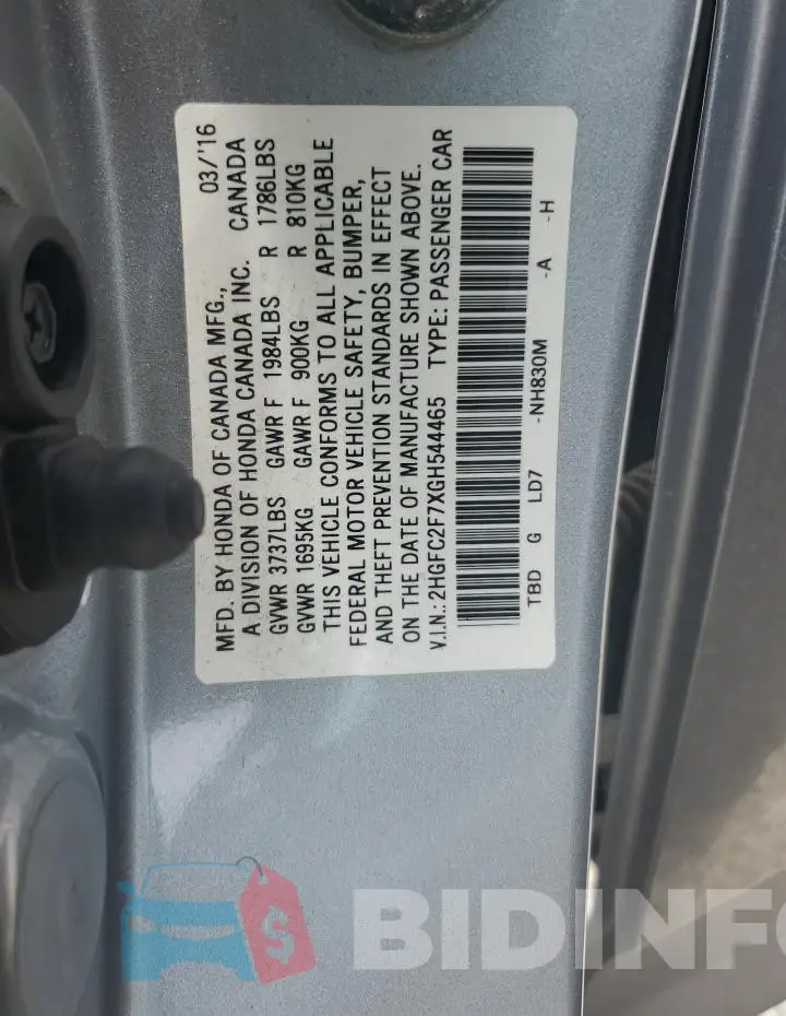2HGFC2F7XGH544465 Photo# 13