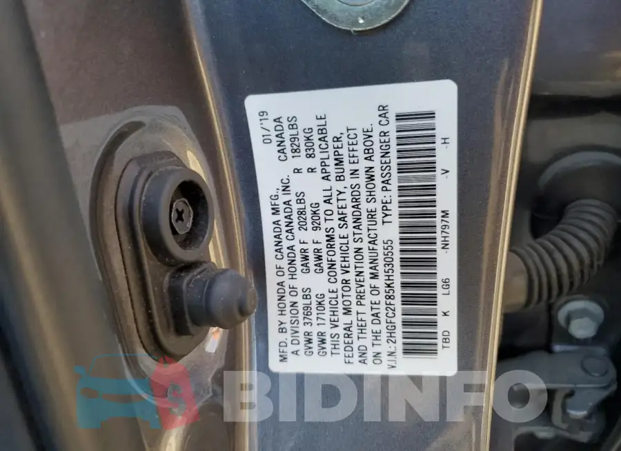 2HGFC2F85KH530555 Photo# 12