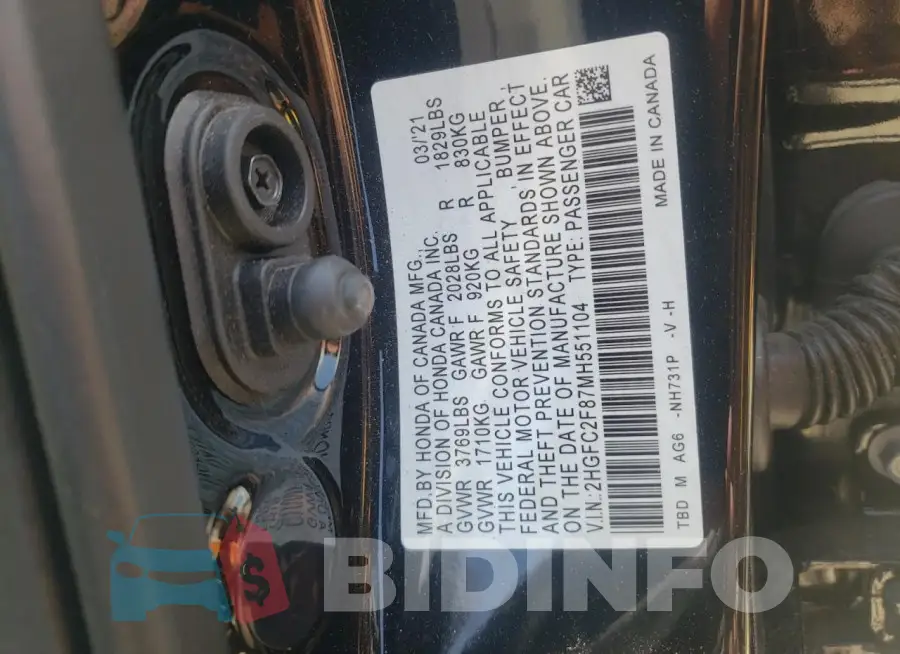 2HGFC2F87MH551104 Photo# 13