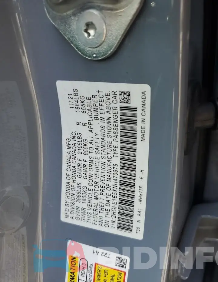 2HGFE1E5XNH470675 Photo# 12