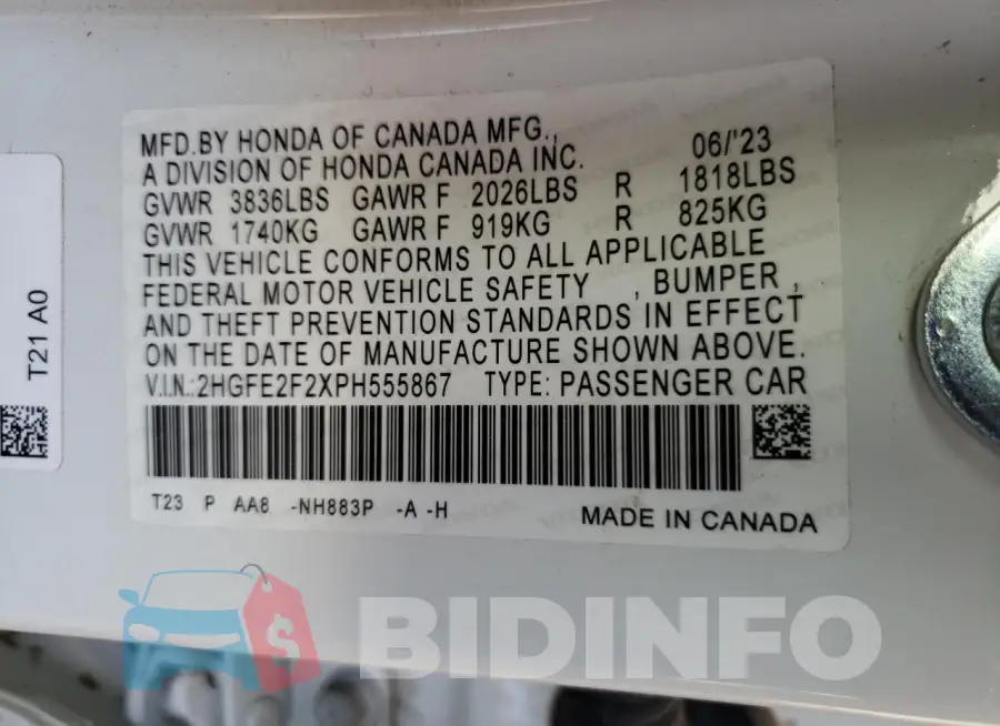 2HGFE2F2XPH555867 Photo# 12