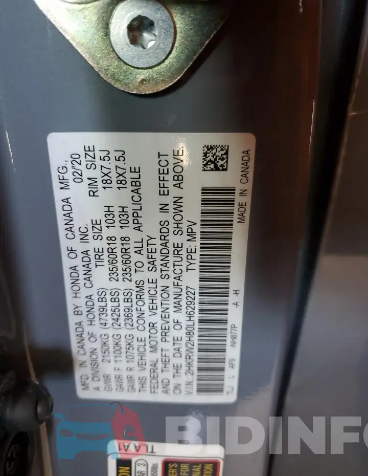 2HKRW2H80LH629227 Photo# 14