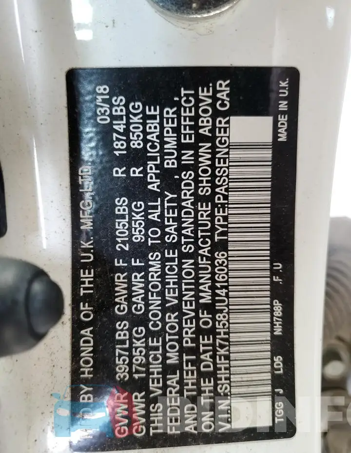 SHHFK7H58JU416036 Photo# 12