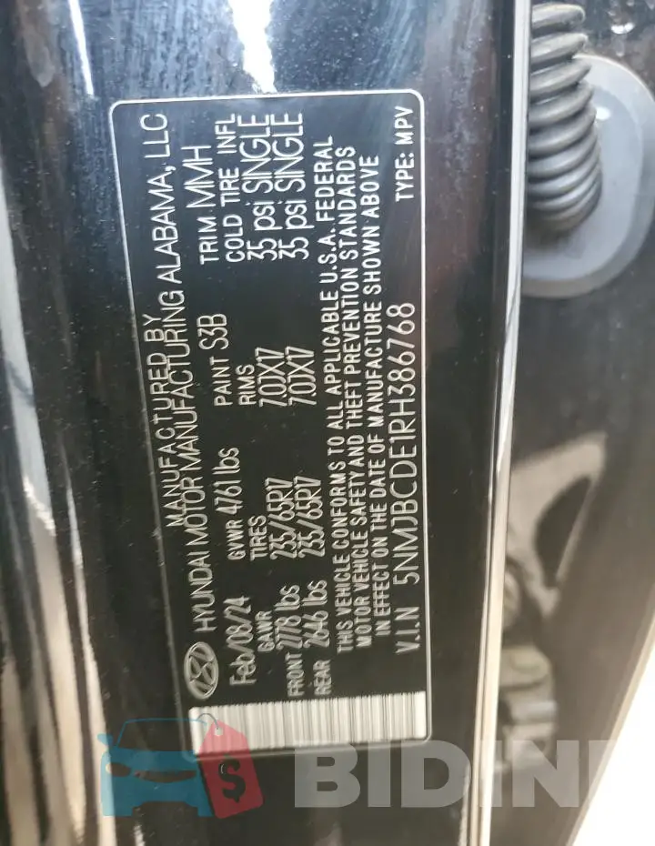 5NMJBCDE1RH386768 Photo# 13