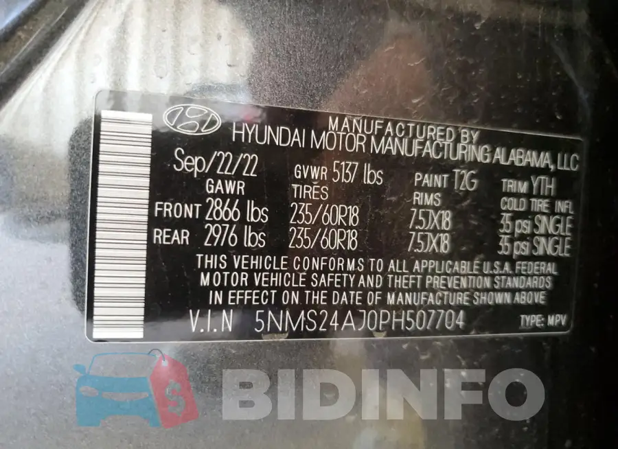 5NMS24AJ0PH507704 Photo# 13