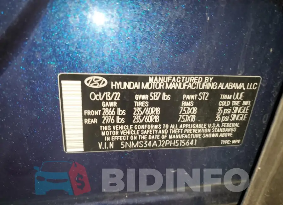 5NMS34AJ2PH515641 Photo# 14