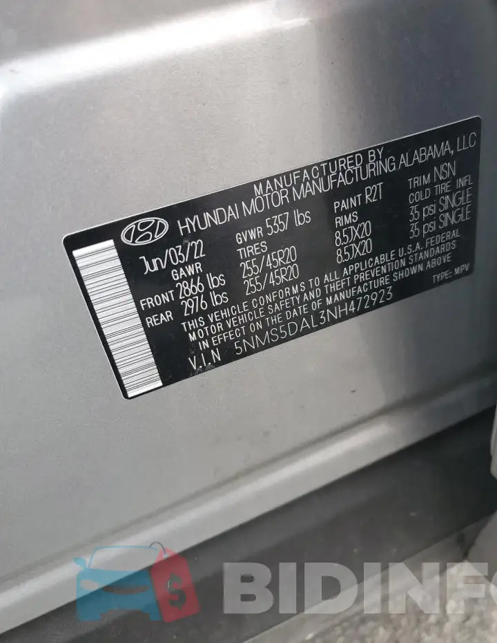 5NMS5DAL3NH472923 Photo# 13