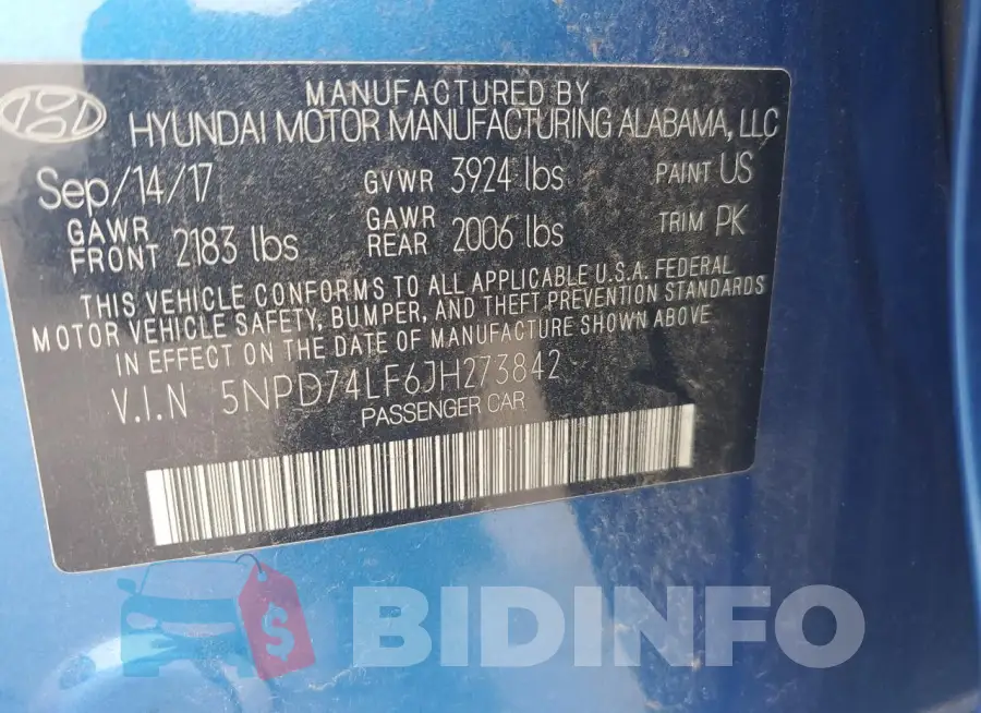 5NPD74LF6JH273842 Photo# 13