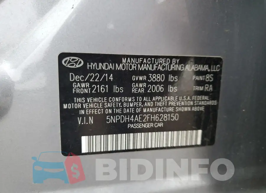 5NPDH4AE2FH628150 Photo# 12