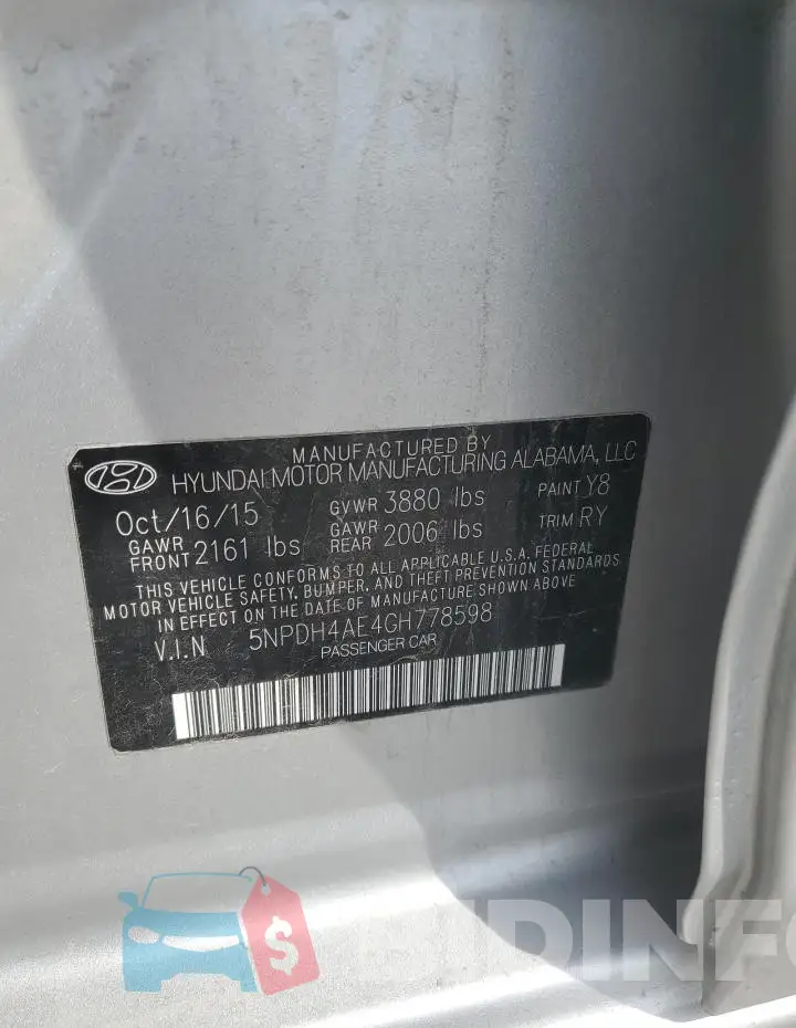 5NPDH4AE4GH778598 Photo# 12