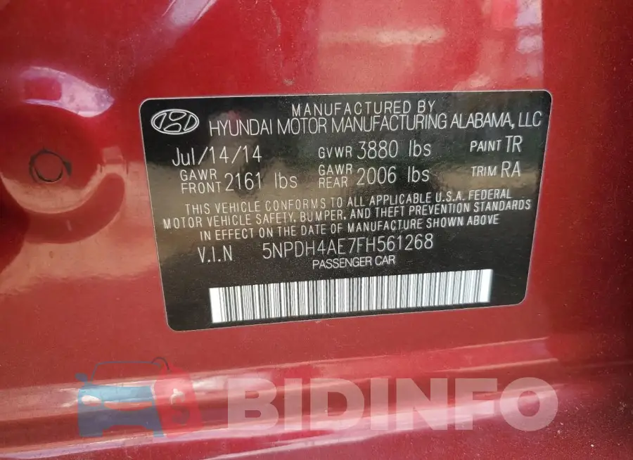 5NPDH4AE7FH561268 Photo# 12