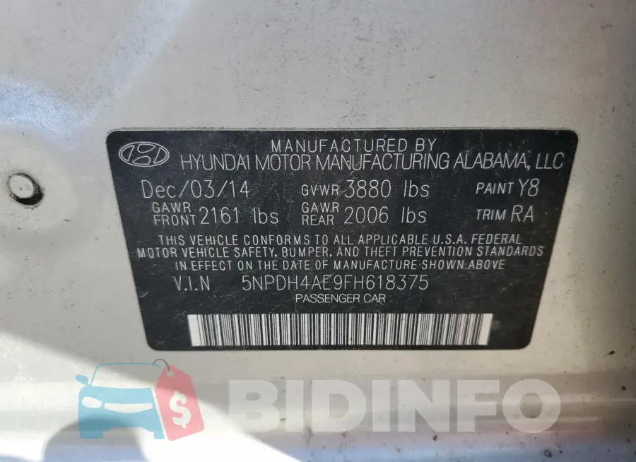 5NPDH4AE9FH618375 Photo# 12